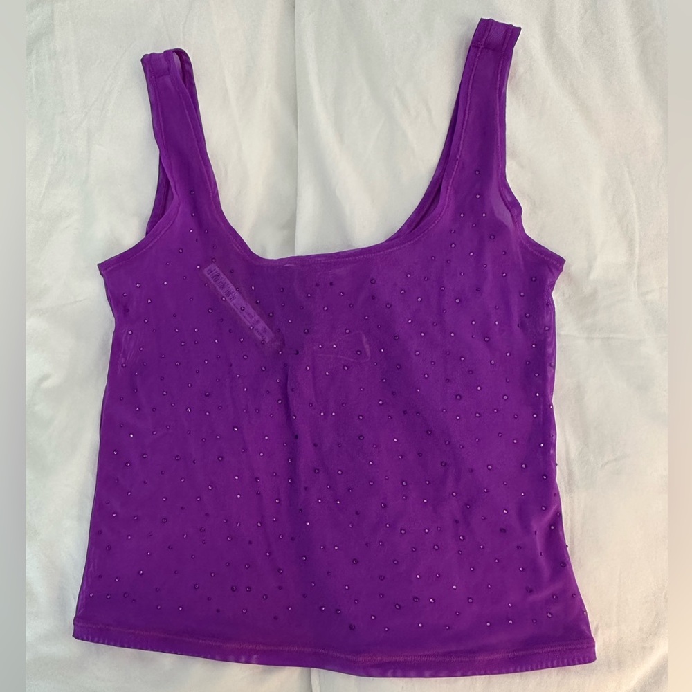 SKIMS violet stretch rhinestone mesh swim coverup tank size M
